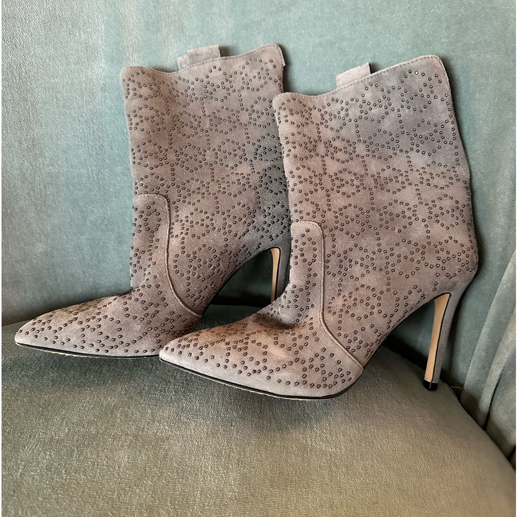 Vince Camato Grey Suede Studded Ankle Boots